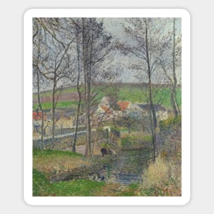 The Banks of the Viosne at Osny in Grey Weather, Winter by Camille Pissarro Magnet
